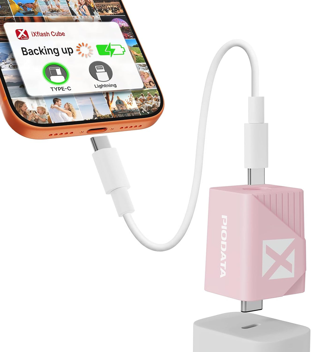 iXflash Cube 512GB USB Flash Drive for iPhone/iPad/Android, Auto Photo Backup While Fast Charging, Apple MFi USB C 3.2 Data Cube Photo Stick Backup Drive, External Hard Drive w/Free APP Pink