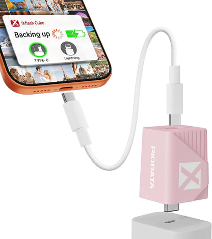 iXflash Cube 512GB USB Flash Drive for iPhone/iPad/Android, Auto Photo Backup While Fast Charging, Apple MFi USB C 3.2 Data Cube Photo Stick Backup Drive, External Hard Drive w/Free APP Pink