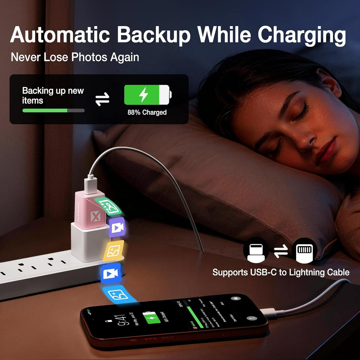 iXflash Cube 512GB USB Flash Drive for iPhone/iPad/Android, Auto Photo Backup While Fast Charging, Apple MFi USB C 3.2 Data Cube Photo Stick Backup Drive, External Hard Drive w/Free APP Pink
