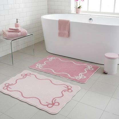 Pink Bow Plush Bath Mats, 2 Pack, 19.7 x 31.5 in with 8 Non-Slip Stickers