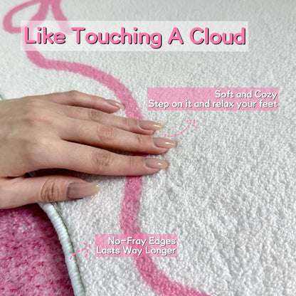 Pink Bow Plush Bath Mats, 2 Pack, 19.7 x 31.5 in with 8 Non-Slip Stickers