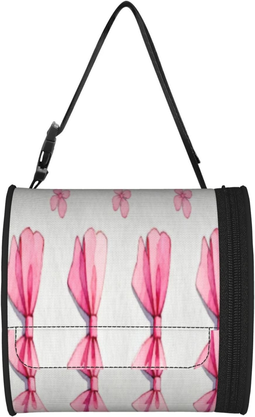 Round Tissue Holder Bag Car Hanging Tissue Boxes Cover with Adjustable Strap Foldable Roll Storage Bags with Zipper Tissues Case Organizer for Home Decor Toilet Office(Pink Flower Bow)