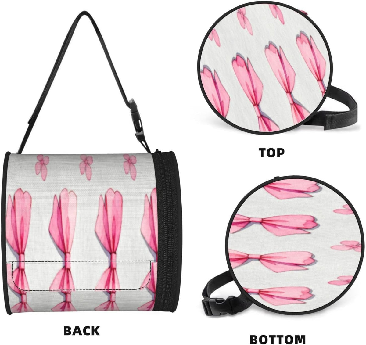 Round Tissue Holder Bag Car Hanging Tissue Boxes Cover with Adjustable Strap Foldable Roll Storage Bags with Zipper Tissues Case Organizer for Home Decor Toilet Office(Pink Flower Bow)