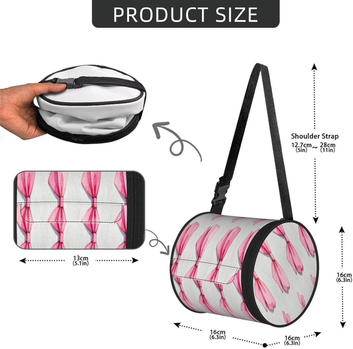 Round Tissue Holder Bag Car Hanging Tissue Boxes Cover with Adjustable Strap Foldable Roll Storage Bags with Zipper Tissues Case Organizer for Home Decor Toilet Office(Pink Flower Bow)