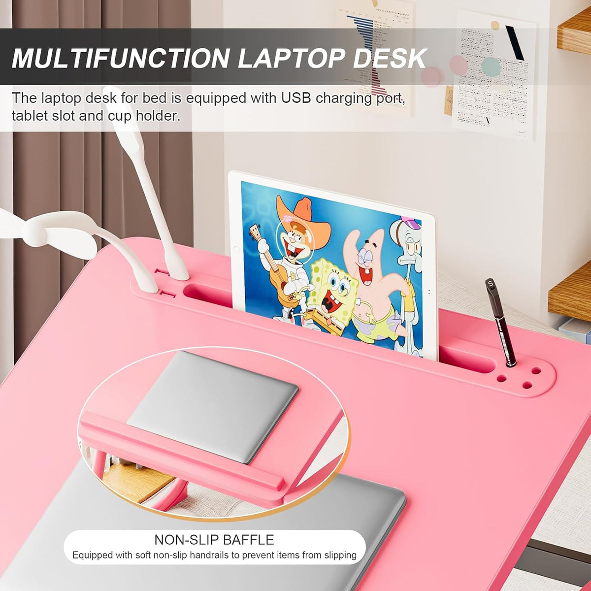 Laptop Desk for Bed, Adjustable Laptop Stand with 5 Different Angles