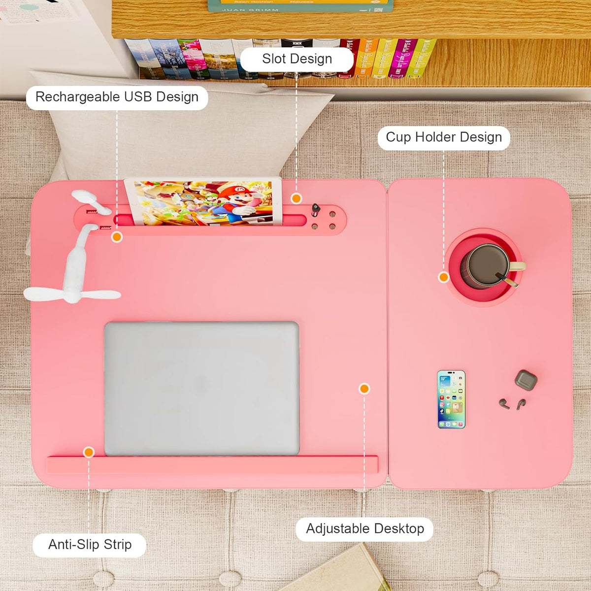Laptop Desk for Bed, Adjustable Laptop Stand with 5 Different Angles