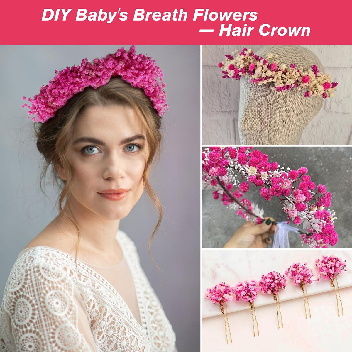4700+ Mini Dried Babys Breath Flowers Bulk, Bright Pink