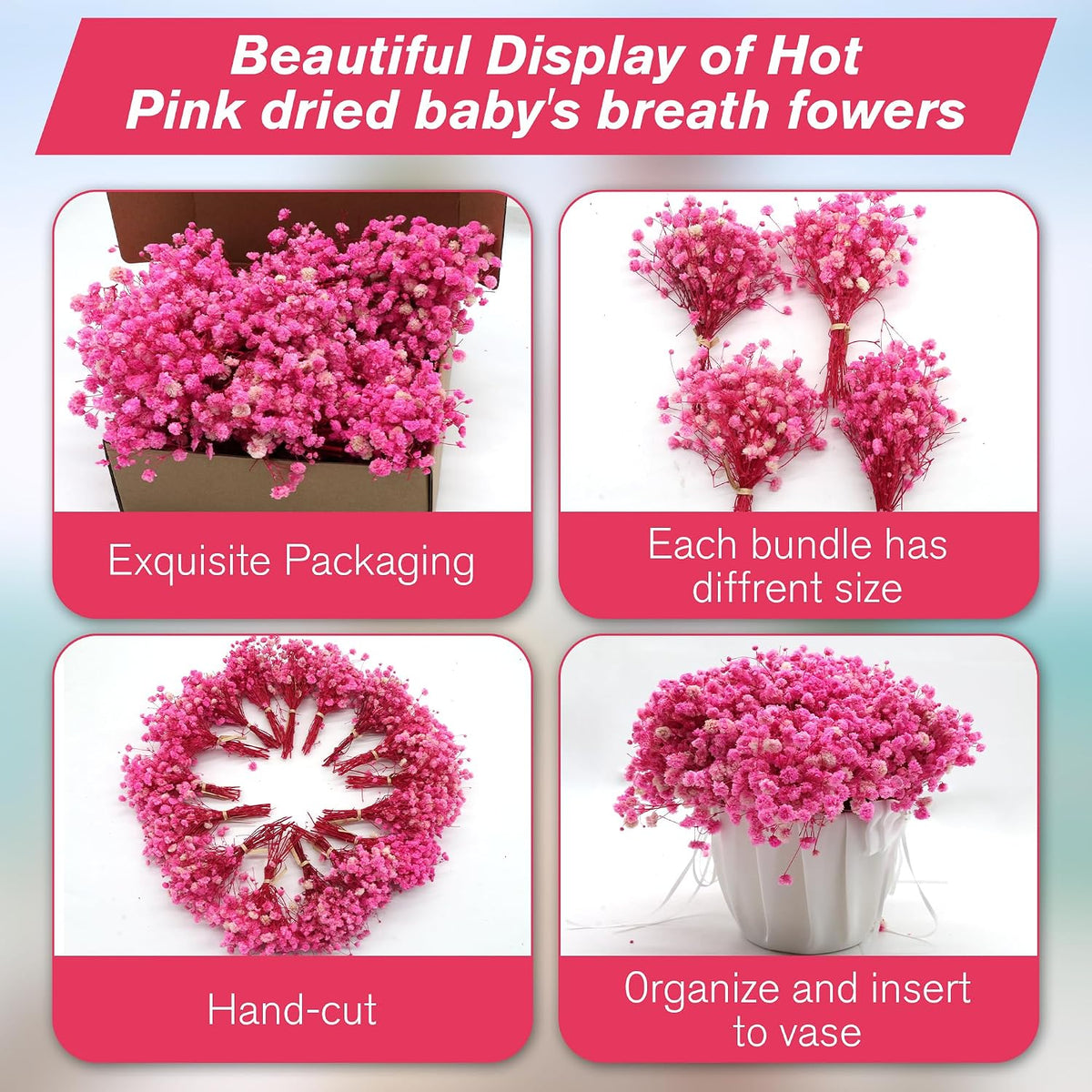 4700+ Mini Dried Babys Breath Flowers Bulk, Bright Pink