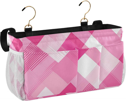 Light Pink Checkered Plaid Bedside Caddy Bedside Organizer Bedside Storage Caddy College Dorm Bed Accessories