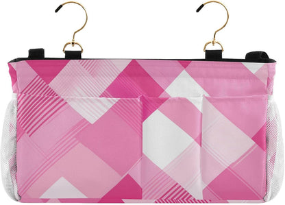 Light Pink Checkered Plaid Bedside Caddy Bedside Organizer Bedside Storage Caddy College Dorm Bed Accessories