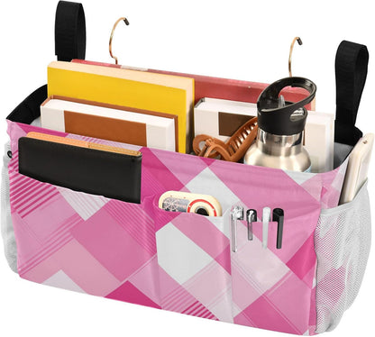 Light Pink Checkered Plaid Bedside Caddy Bedside Organizer Bedside Storage Caddy College Dorm Bed Accessories