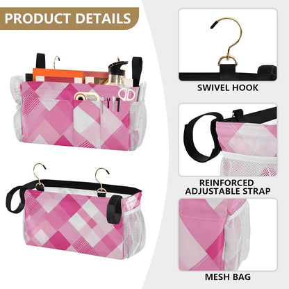 Light Pink Checkered Plaid Bedside Caddy Bedside Organizer Bedside Storage Caddy College Dorm Bed Accessories
