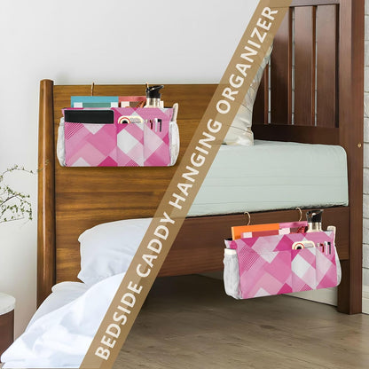 Light Pink Checkered Plaid Bedside Caddy Bedside Organizer Bedside Storage Caddy College Dorm Bed Accessories