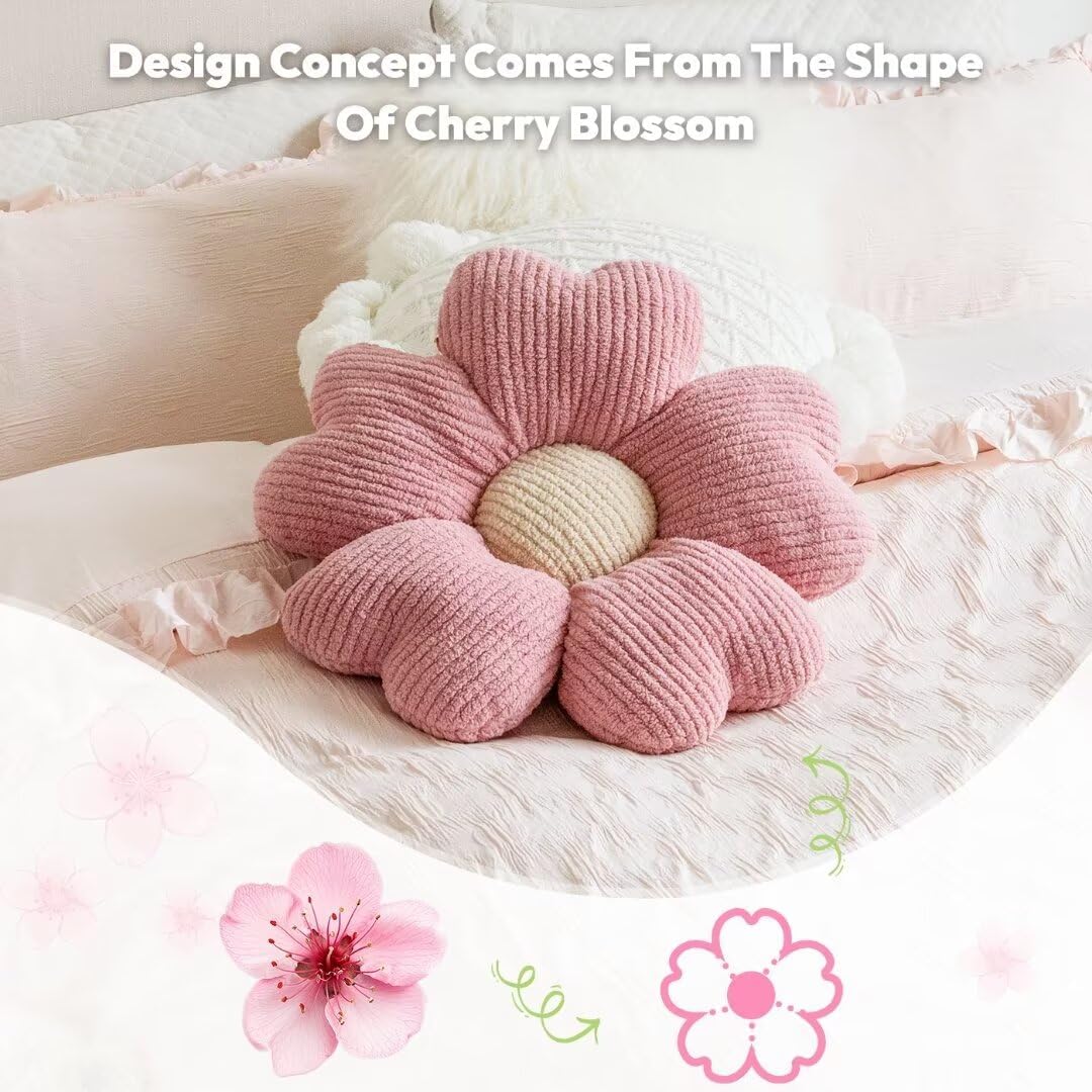Sioloc Pink Flower Pillow, Decorative Throw Pillow with Sherpa fleece,Soft Flower Shaped Pillow Room Decor,Cute addition to Bedroom,Ideal Gift for Valentine's Day(Pink,15.7Inch)