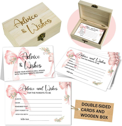 50Pcs Pink Bow Baby Shower Advice Cards, Game Cards for Shower Decor Girl
