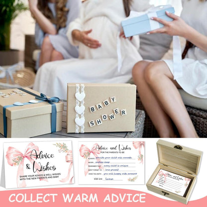 50Pcs Pink Bow Baby Shower Advice Cards, Game Cards for Shower Decor Girl