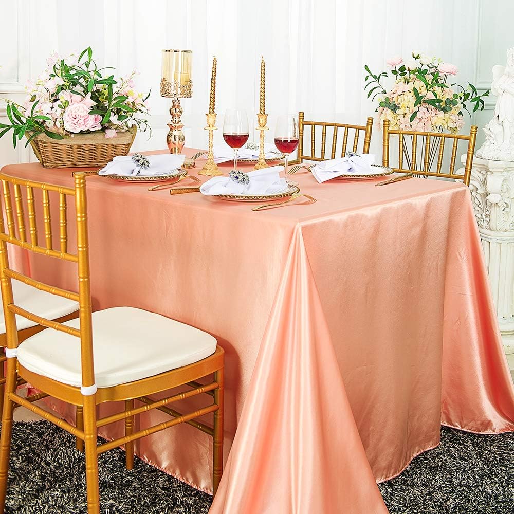 90" x 132" Rectangular Seamless Satin tablecloths Table Cover Linens for Restaurant Kitchen Dining Wedding Party Banquet Events - Apricot/Peach