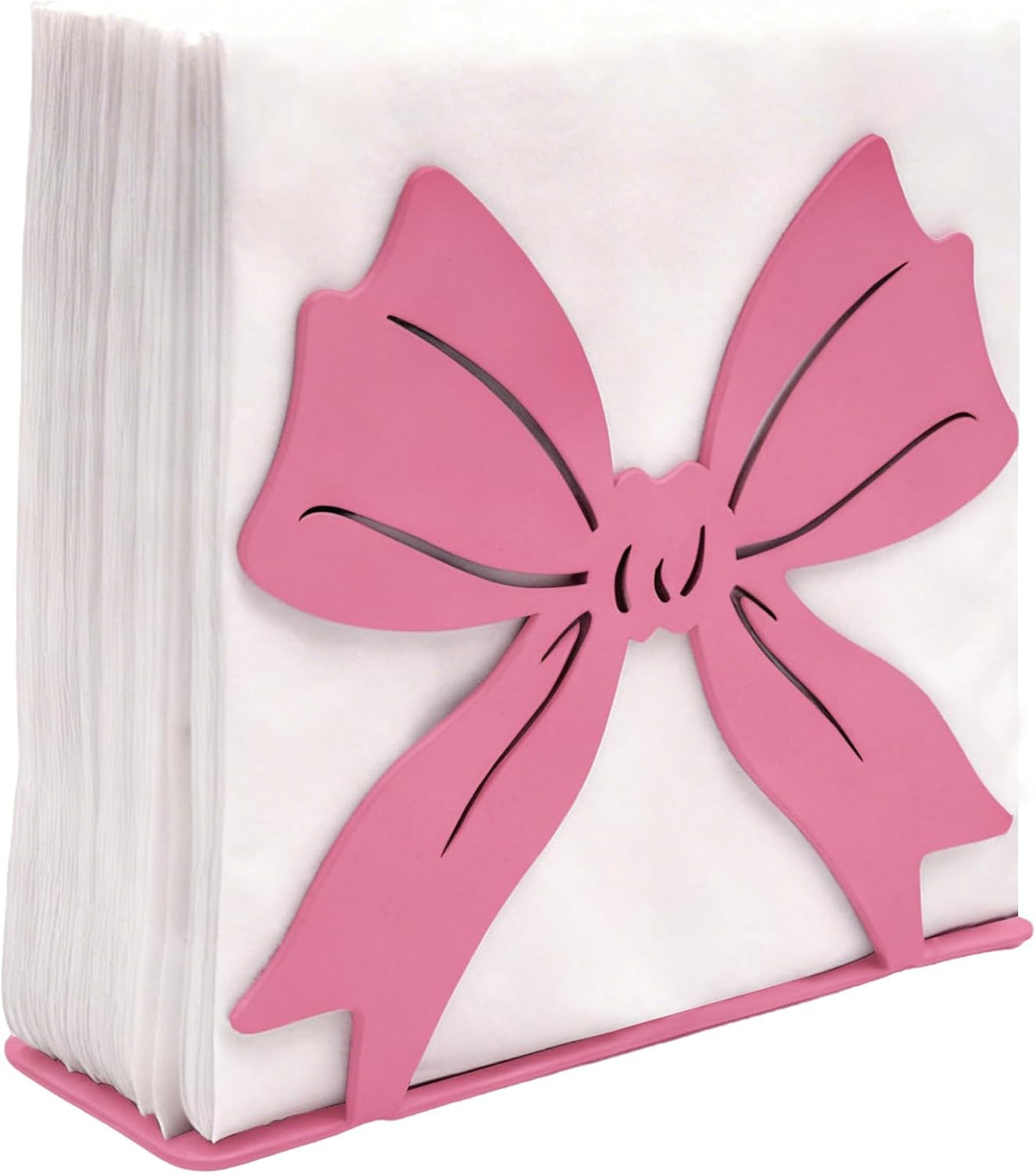 Pink Bow Design Napkin Holder for Table,Metal Standing Napkin Dispenser for 5-inch Paper Napkins,Pink Metal Napkin Storage for Kitchen Dining Room Coffee Bar,Mail Letter Sorter Rack