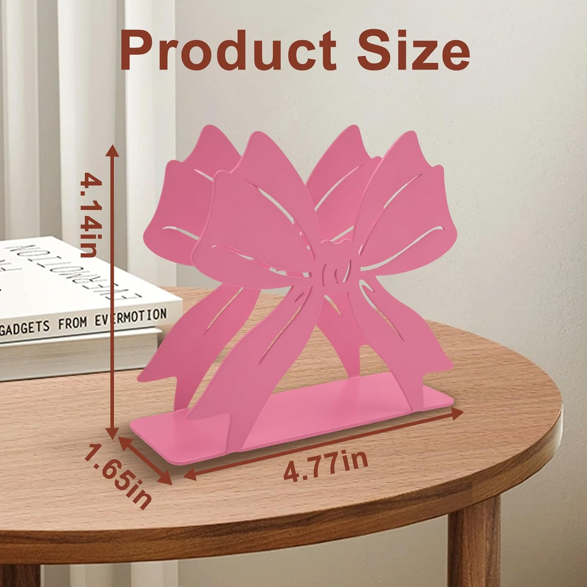 Pink Bow Design Napkin Holder for Table,Metal Standing Napkin Dispenser for 5-inch Paper Napkins,Pink Metal Napkin Storage for Kitchen Dining Room Coffee Bar,Mail Letter Sorter Rack