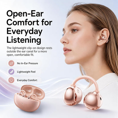 Open Ear Earbuds Clip on Earbuds Earbuds for Small Ears with Spatial Audio,Invisible Fit Air Conduction Headphones, Bluetooth 6.0 Open-Ear Clip for Running,Work & All-Day Comfort. (Rose Gold)