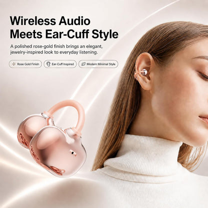 Open Ear Earbuds Clip on Earbuds Earbuds for Small Ears with Spatial Audio,Invisible Fit Air Conduction Headphones, Bluetooth 6.0 Open-Ear Clip for Running,Work & All-Day Comfort. (Rose Gold)