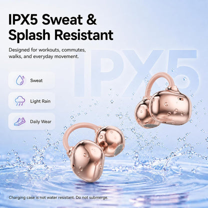 Open Ear Earbuds Clip on Earbuds Earbuds for Small Ears with Spatial Audio,Invisible Fit Air Conduction Headphones, Bluetooth 6.0 Open-Ear Clip for Running,Work & All-Day Comfort. (Rose Gold)