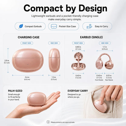 Open Ear Earbuds Clip on Earbuds Earbuds for Small Ears with Spatial Audio,Invisible Fit Air Conduction Headphones, Bluetooth 6.0 Open-Ear Clip for Running,Work & All-Day Comfort. (Rose Gold)