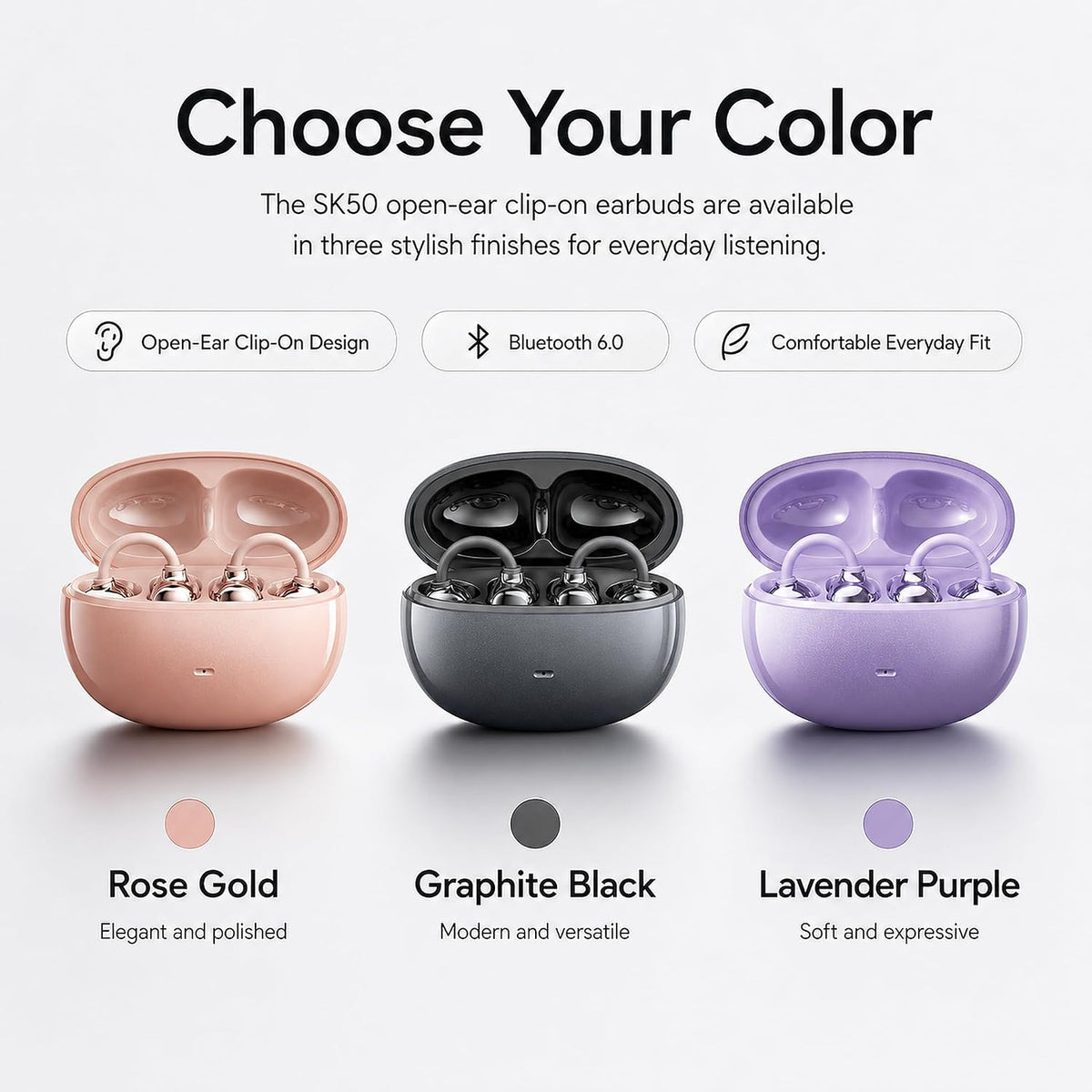 Open Ear Earbuds Clip on Earbuds Earbuds for Small Ears with Spatial Audio,Invisible Fit Air Conduction Headphones, Bluetooth 6.0 Open-Ear Clip for Running,Work & All-Day Comfort. (Rose Gold)