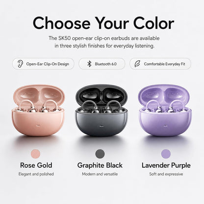 Open Ear Earbuds Clip on Earbuds Earbuds for Small Ears with Spatial Audio,Invisible Fit Air Conduction Headphones, Bluetooth 6.0 Open-Ear Clip for Running,Work & All-Day Comfort. (Rose Gold)