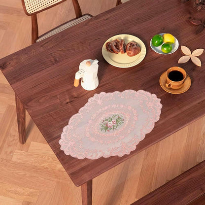10Pcs Lace Doilies for Table Floral Embroidered Lace Placemats Handmade Crochet Doilies 11'' x 16.5'' Exquisite Retro Victorian Table Mat for Wedding Cup Vase Table Decor (Pink)