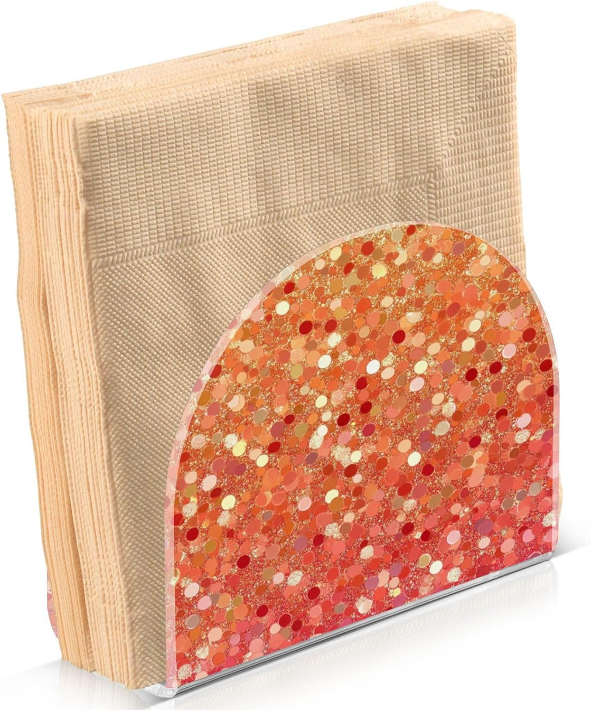 Napkin Holder Red Peach Coral Gold Gradient Glitter Acrylic Napkins Holder Napkin Dispenser Clear Napkin Holder for Kitchen Table Party Guest Bathroom 1 Pack