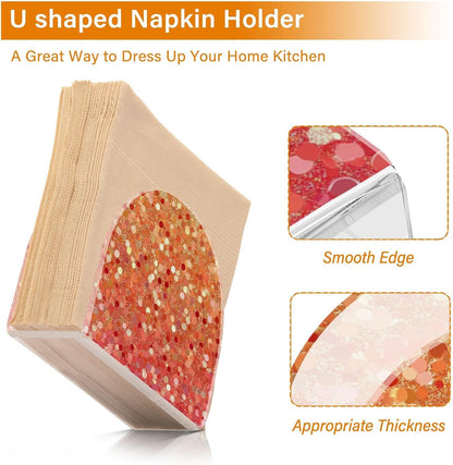 Napkin Holder Red Peach Coral Gold Gradient Glitter Acrylic Napkins Holder Napkin Dispenser Clear Napkin Holder for Kitchen Table Party Guest Bathroom 1 Pack