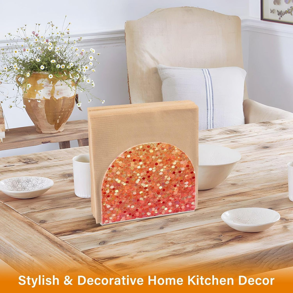 Napkin Holder Red Peach Coral Gold Gradient Glitter Acrylic Napkins Holder Napkin Dispenser Clear Napkin Holder for Kitchen Table Party Guest Bathroom 1 Pack