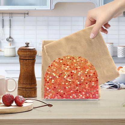 Napkin Holder Red Peach Coral Gold Gradient Glitter Acrylic Napkins Holder Napkin Dispenser Clear Napkin Holder for Kitchen Table Party Guest Bathroom 1 Pack