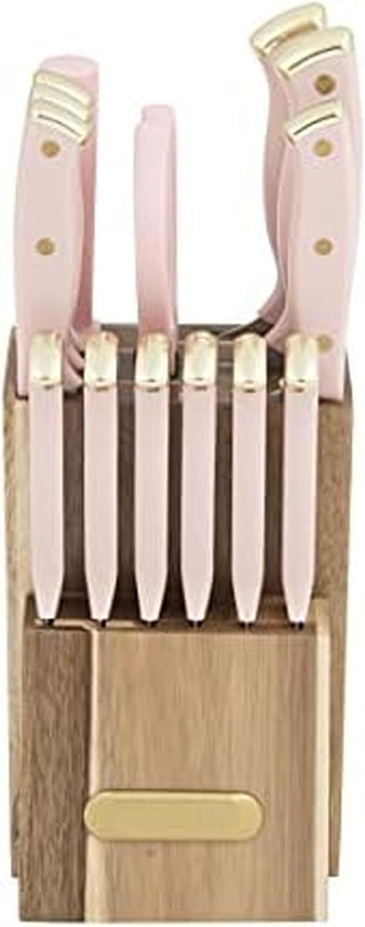 15-Piece Knife Block Set with Black Soft-Grip Handles and Graphite Block - Kitchen Knife Set with Chef Knife, Steak Knives, Shears and Sharpening Steel