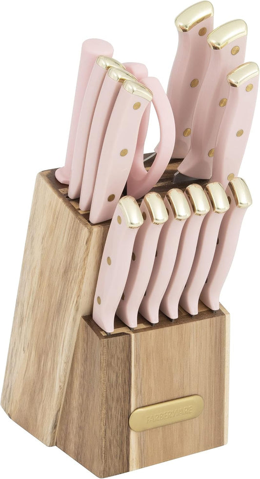 15-Piece Knife Block Set with Black Soft-Grip Handles and Graphite Block - Kitchen Knife Set with Chef Knife, Steak Knives, Shears and Sharpening Steel
