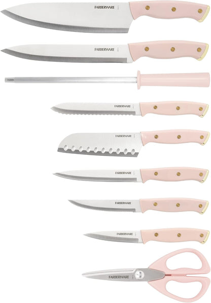 15-Piece Knife Block Set with Black Soft-Grip Handles and Graphite Block - Kitchen Knife Set with Chef Knife, Steak Knives, Shears and Sharpening Steel