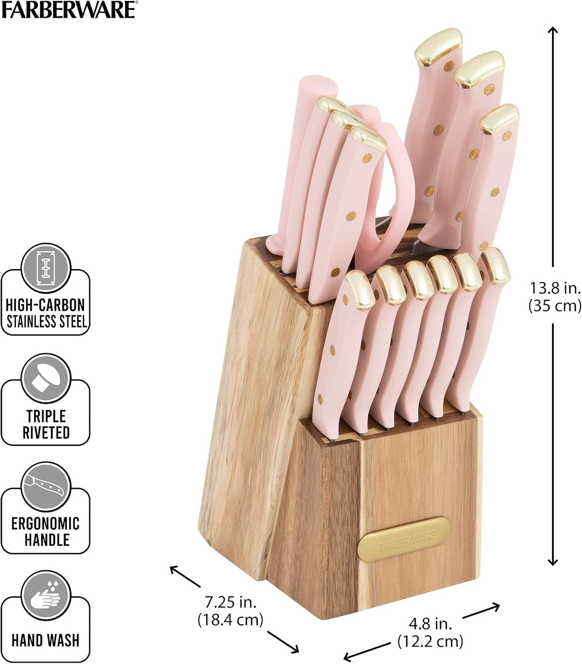 15-Piece Knife Block Set with Black Soft-Grip Handles and Graphite Block - Kitchen Knife Set with Chef Knife, Steak Knives, Shears and Sharpening Steel