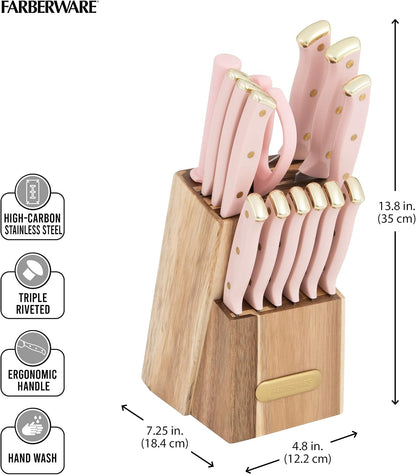 15-Piece Knife Block Set with Black Soft-Grip Handles and Graphite Block - Kitchen Knife Set with Chef Knife, Steak Knives, Shears and Sharpening Steel
