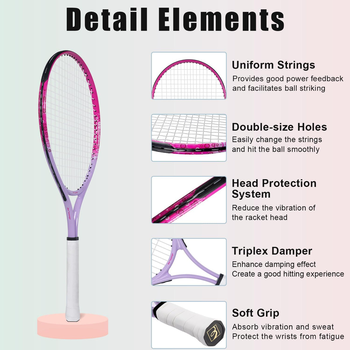 17"-25" Kids Tennis Racket for Aged 2-12 Lightweight Youth Tennis Racquet for Girls and Boys Outdoor/Indoor Sports with 1 Non-Slip Grip and 1 Shoulder Strap Bag Easy Carry