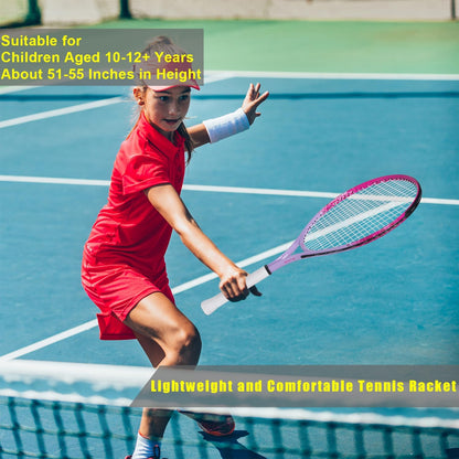 17"-25" Kids Tennis Racket for Aged 2-12 Lightweight Youth Tennis Racquet for Girls and Boys Outdoor/Indoor Sports with 1 Non-Slip Grip and 1 Shoulder Strap Bag Easy Carry