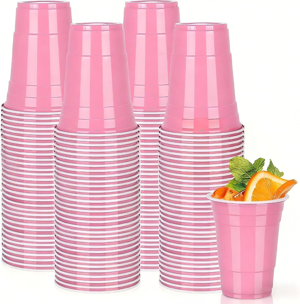 Light Pink Plastic Cups 16oz, 50 Pack Disposable Party Cups for Baby Showers, Girl Birthday Parties, Princess Parties, Celebrations & Spring Events
