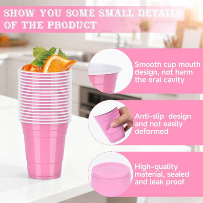 Light Pink Plastic Cups 16oz, 50 Pack Disposable Party Cups for Baby Showers, Girl Birthday Parties, Princess Parties, Celebrations & Spring Events