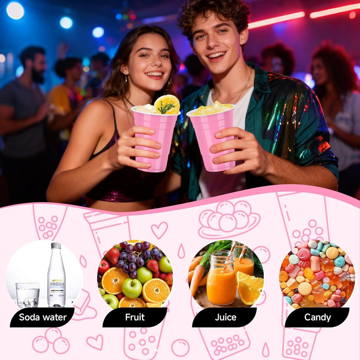 Light Pink Plastic Cups 16oz, 50 Pack Disposable Party Cups for Baby Showers, Girl Birthday Parties, Princess Parties, Celebrations & Spring Events