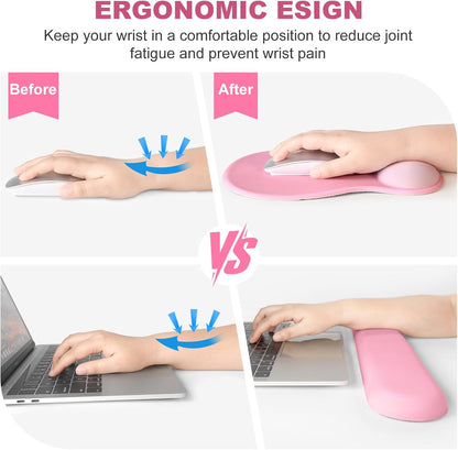 4-in-1 Large Gaming Mouse Pad, Keyboard Wrist Rest Pad & Wrist Support Mousepad Set, Extended Desk Pad Waterproof Desk Mat for Girl Women Home Office Decor Study Game 35.4×15.7 Inches I Soft Pink