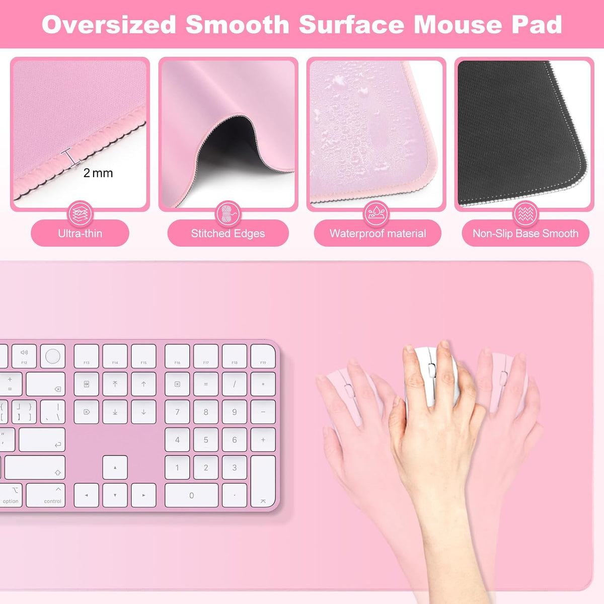 4-in-1 Large Gaming Mouse Pad, Keyboard Wrist Rest Pad & Wrist Support Mousepad Set, Extended Desk Pad Waterproof Desk Mat for Girl Women Home Office Decor Study Game 35.4×15.7 Inches I Soft Pink