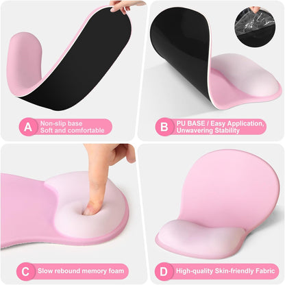 4-in-1 Large Gaming Mouse Pad, Keyboard Wrist Rest Pad & Wrist Support Mousepad Set, Extended Desk Pad Waterproof Desk Mat for Girl Women Home Office Decor Study Game 35.4×15.7 Inches I Soft Pink