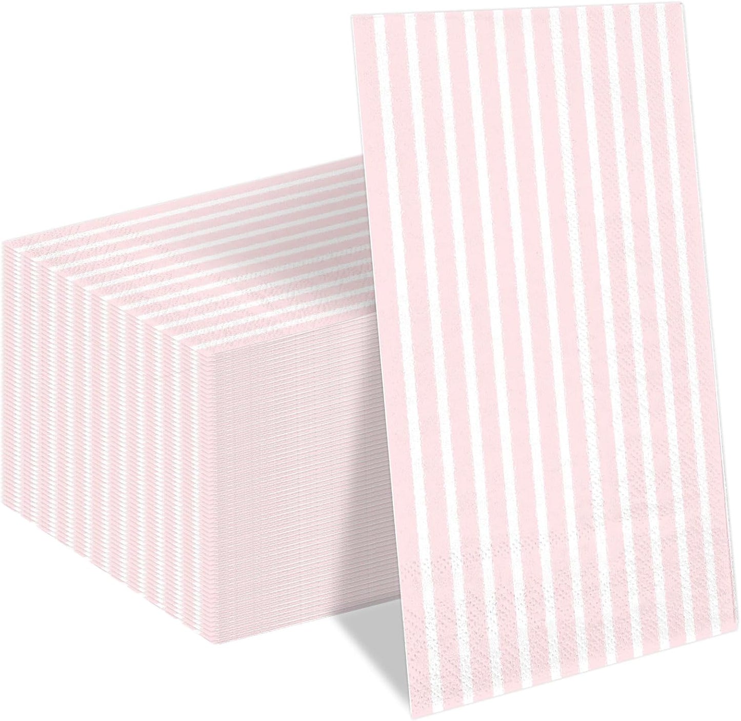 Whaline 100 Pcs Pink and White Stripe Guest Napkins Disposable Paper Striped Dinner Hand Towels Napkin for Wedding Bridal Baby Shower Party Supplies Kitchen Bathroom Table Decor