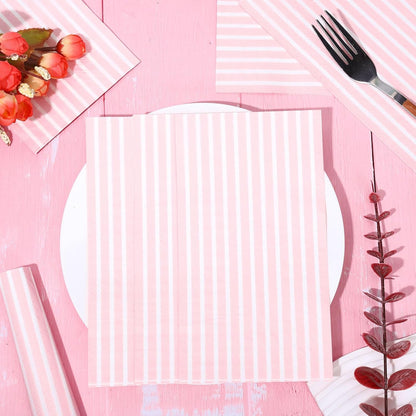 Whaline 100 Pcs Pink and White Stripe Guest Napkins Disposable Paper Striped Dinner Hand Towels Napkin for Wedding Bridal Baby Shower Party Supplies Kitchen Bathroom Table Decor