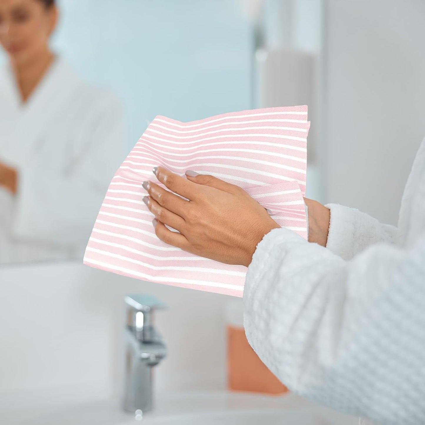 Whaline 100 Pcs Pink and White Stripe Guest Napkins Disposable Paper Striped Dinner Hand Towels Napkin for Wedding Bridal Baby Shower Party Supplies Kitchen Bathroom Table Decor